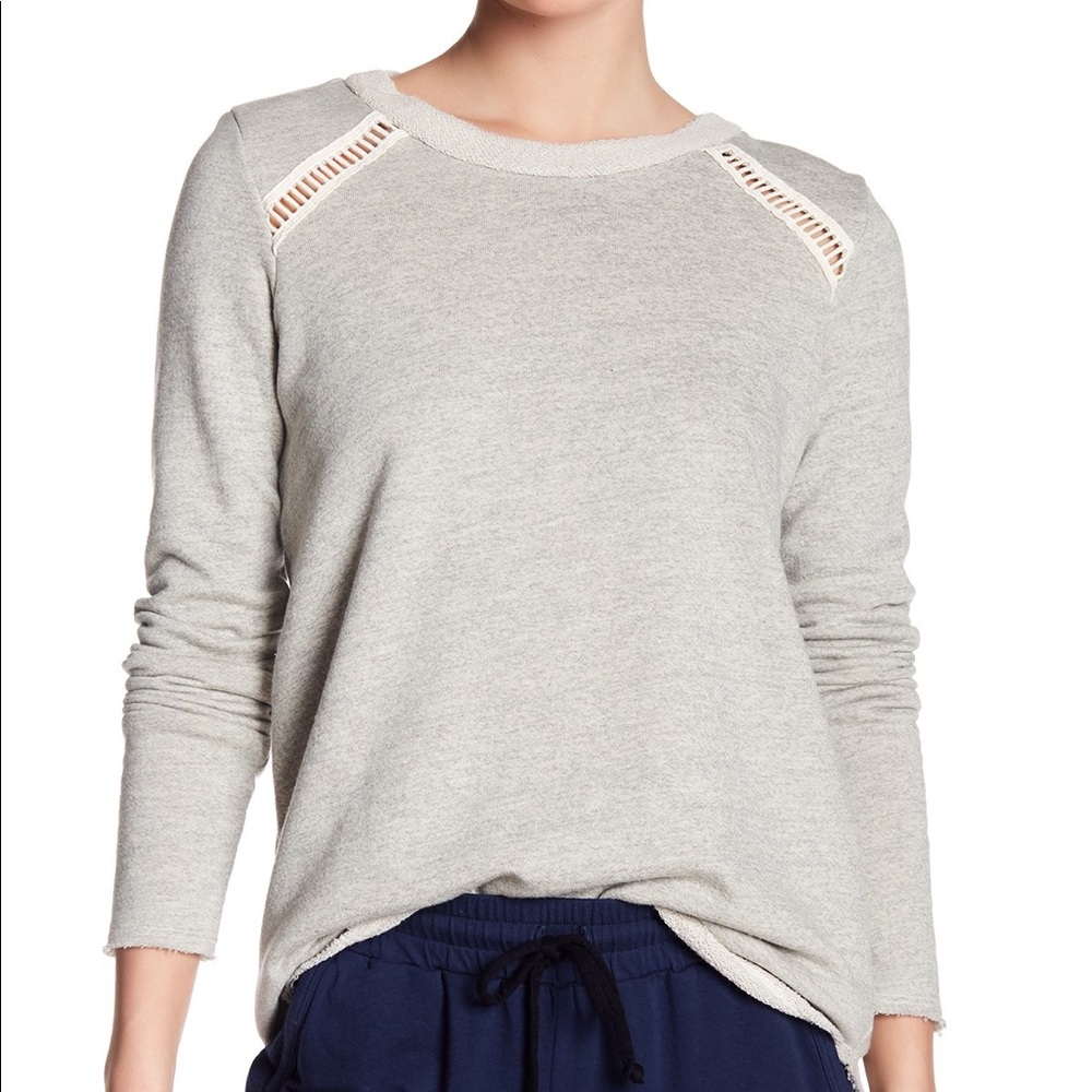 Michael Stars Crochet Raglan Sweatshirt Sz…